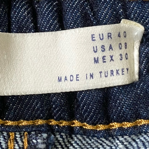 Zara Z1975 Dark Denim High Paperbag Waist Baggy Tapered Ankle Jeans-Sz 8 - Picture 8 of 16